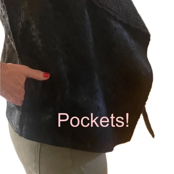 Dylan Faux Leather & Sherpa Waterfall Vest Black Fall Jacket Washable Pockets - Picture 3 of 6